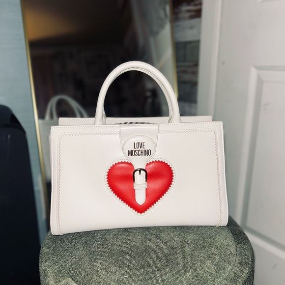 Love Moschino Handbags - Love Moschino White Satchel with Red Heart
